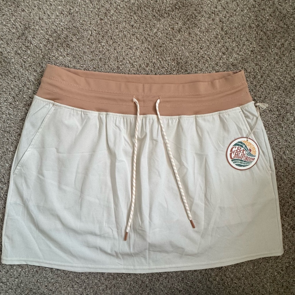 C&C California Athletic Skort XL White Beige Drawstring Pockets Tennis Golf